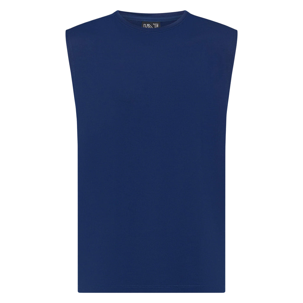 Darkside Muscle Tank in dark blue by Unconditional Active, featuring a sleeveless design with bold graphic print on the front.