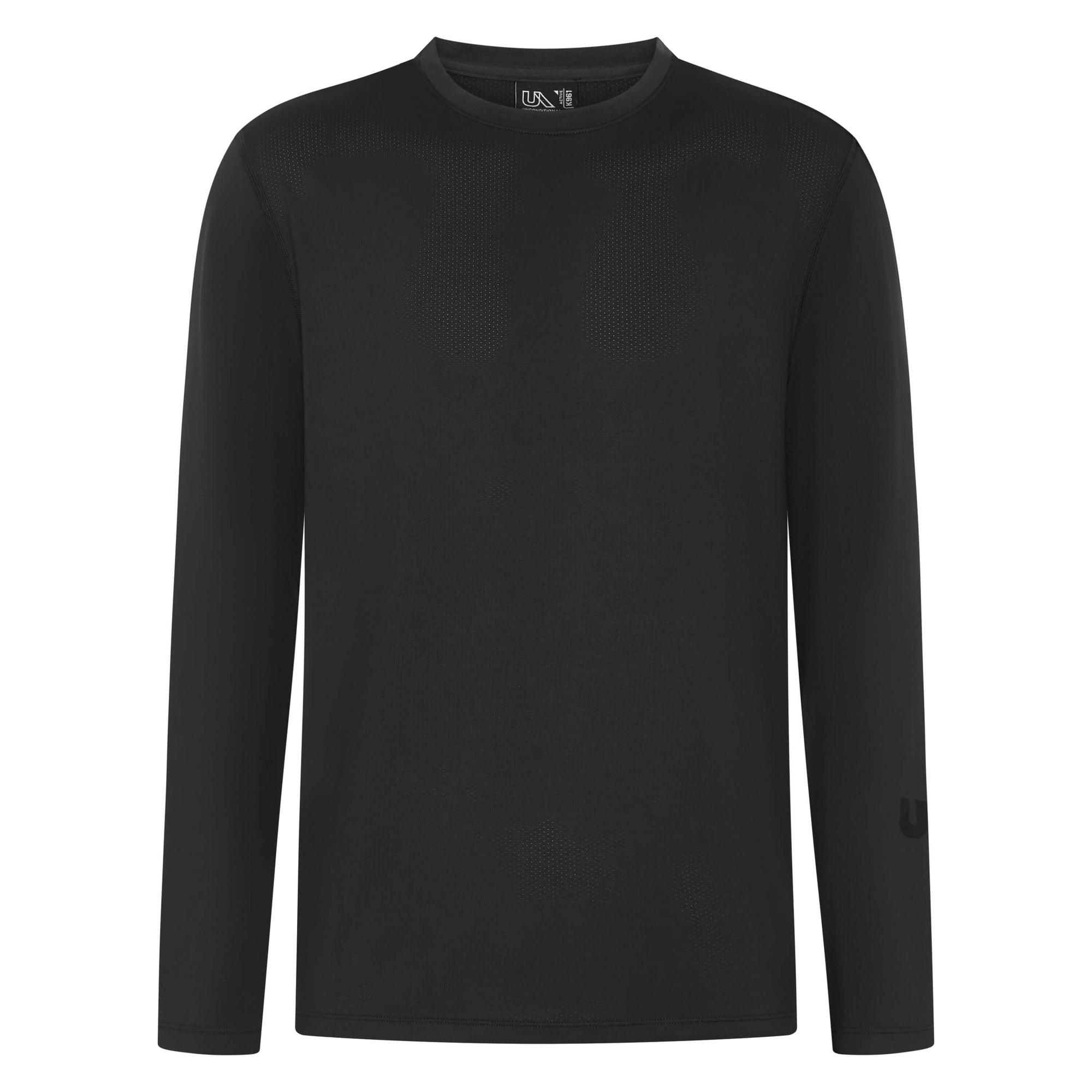 Unconditional Active Darkside long sleeve top in black, fitted tops with a sleek design and crew neckline.