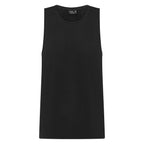 Black Darkside Slim Tank top by Unconditional Active, close-up of fitted sleeveless athletic top with logo detail.