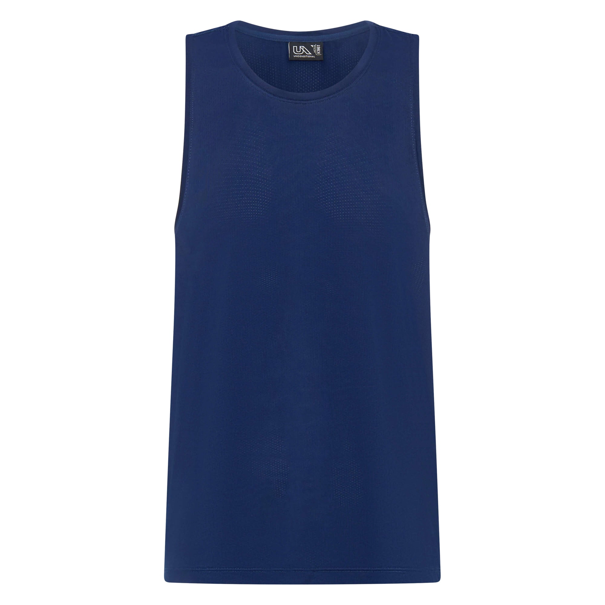 Darkside Slim Tank by Unconditional Active in dark blue, featuring a fitted sleeveless design perfect for active wear.