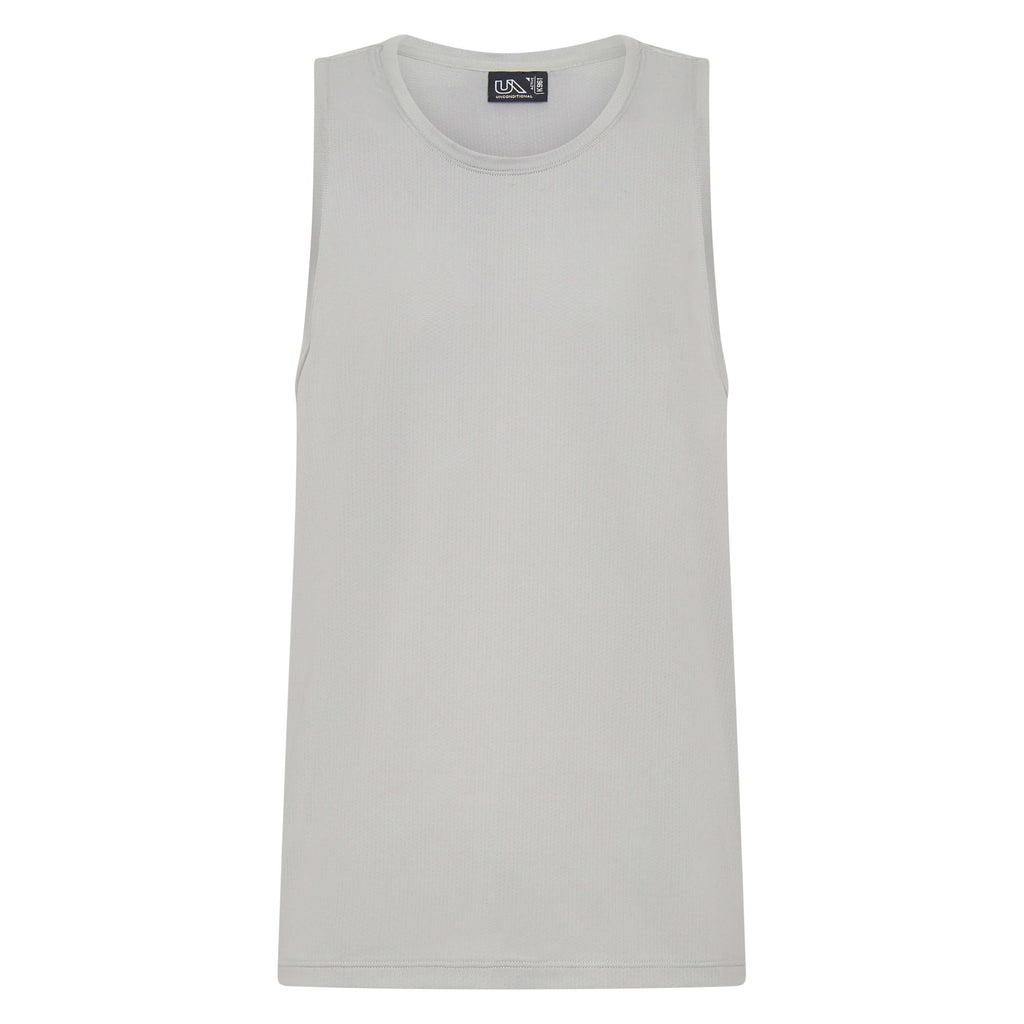 Unconditional Active Darkside Slim Tank in ivory, a fitted sleeveless top with a scoop neckline, shown on a hanger.