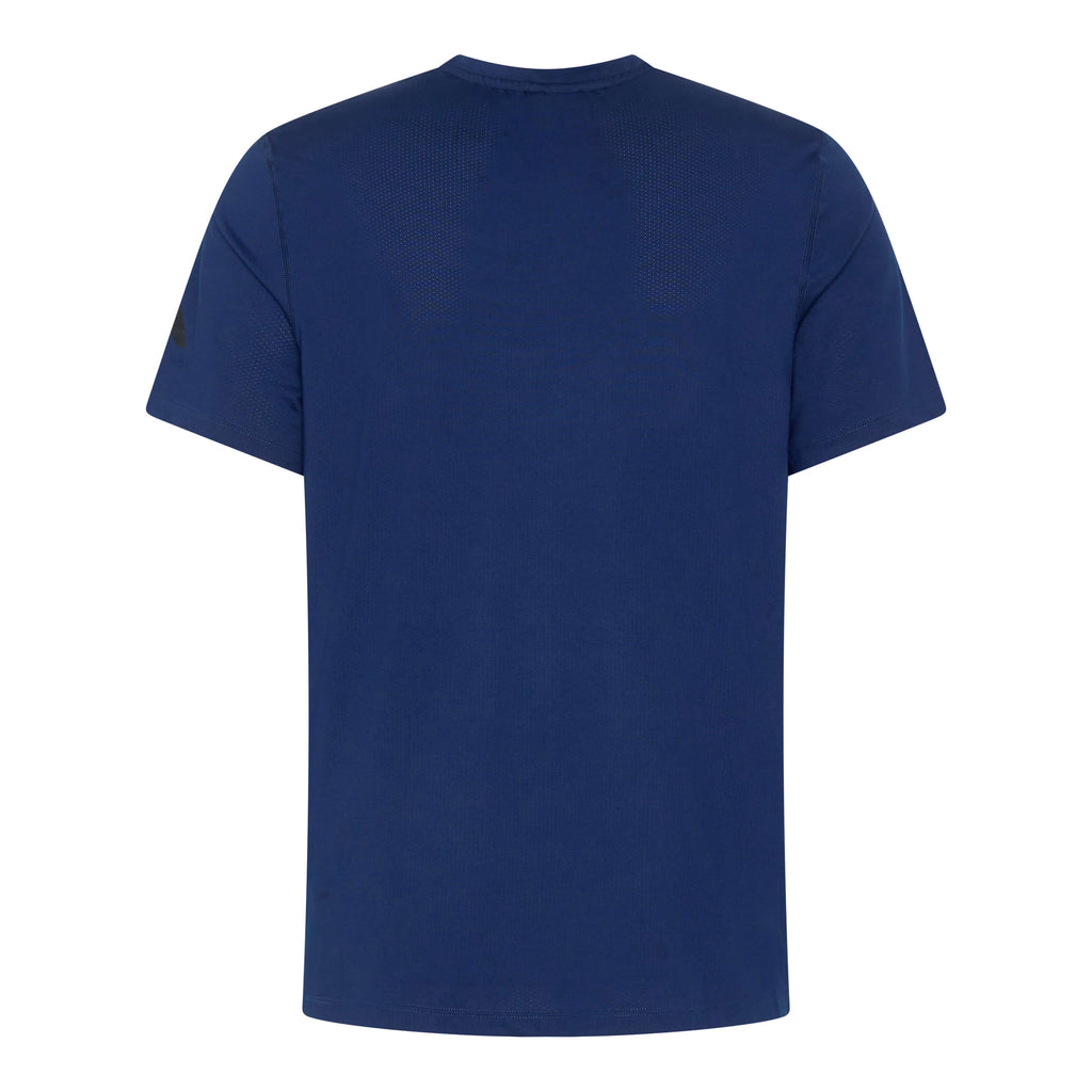 Dark blue Unconditional Active Darkside Slim Tee, a fitted casual top with a crew neckline and short sleeves, displayed on a hanger.