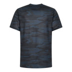 Unconditional Active Darkside Slim Tee in camouflage, showcasing a fitted black top with a crew neckline and short sleeves.