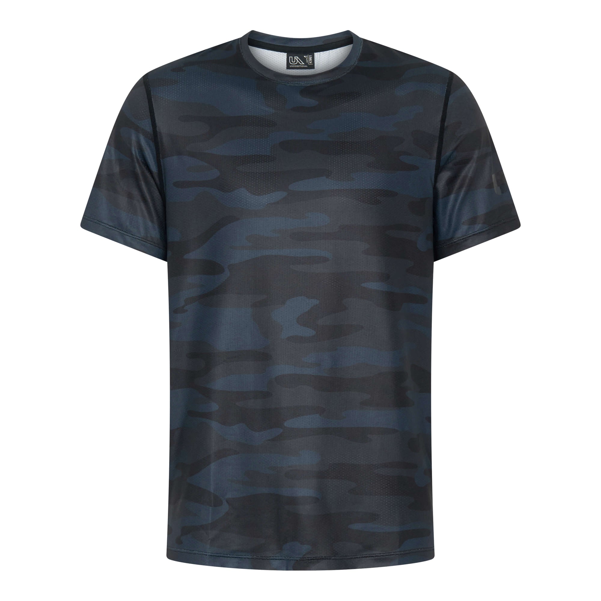 Unconditional Active Darkside Slim Tee in camouflage, a lightweight men's top with a fitted design and short sleeves.