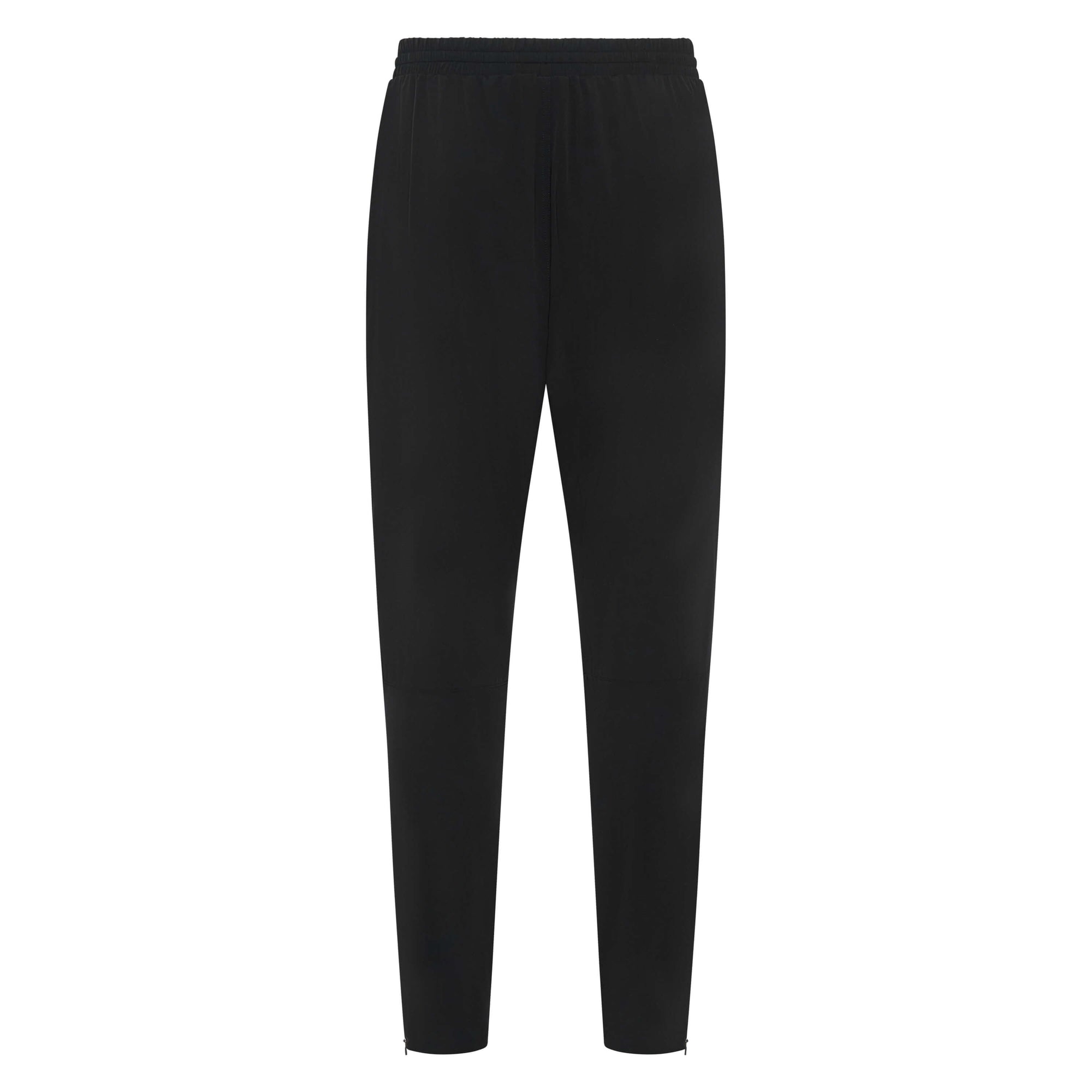 Black Unconditional Active Maverick Session Pant trackpants laid flat, showing elastic waistband and tapered fit.