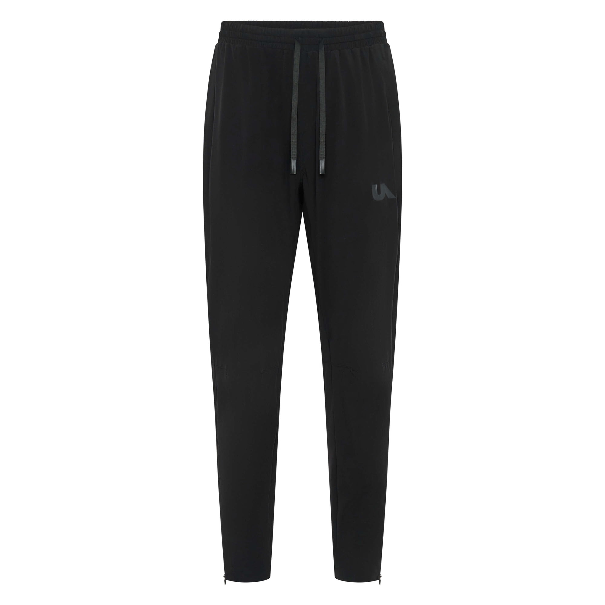 Black Unconditional Active Maverick Session Pant trackpants laid flat showing comfortable fit and elastic waistband.
