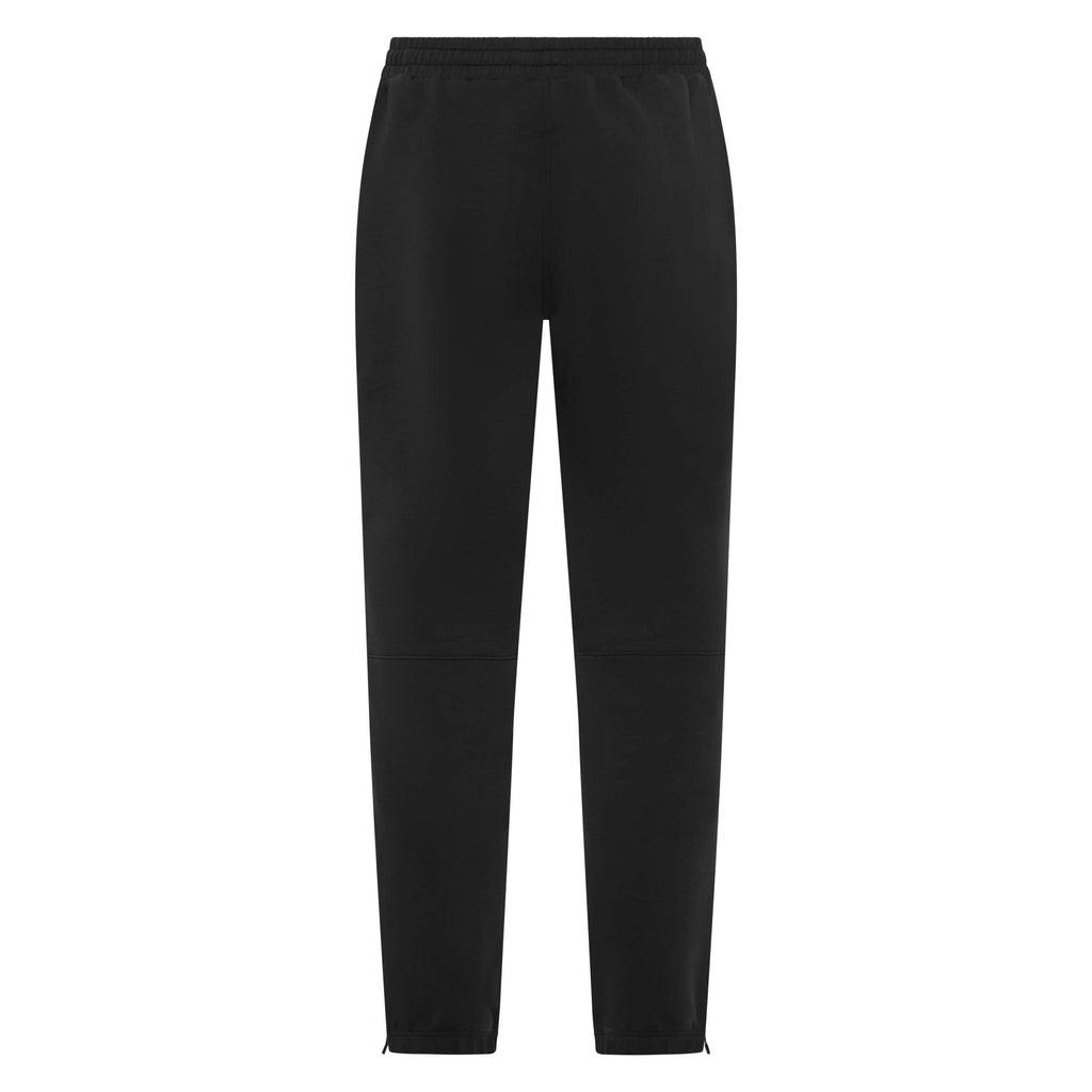 Black Unconditional Active Onslaught Everywhere Track Pants laid flat, showing comfortable fit and sleek design.