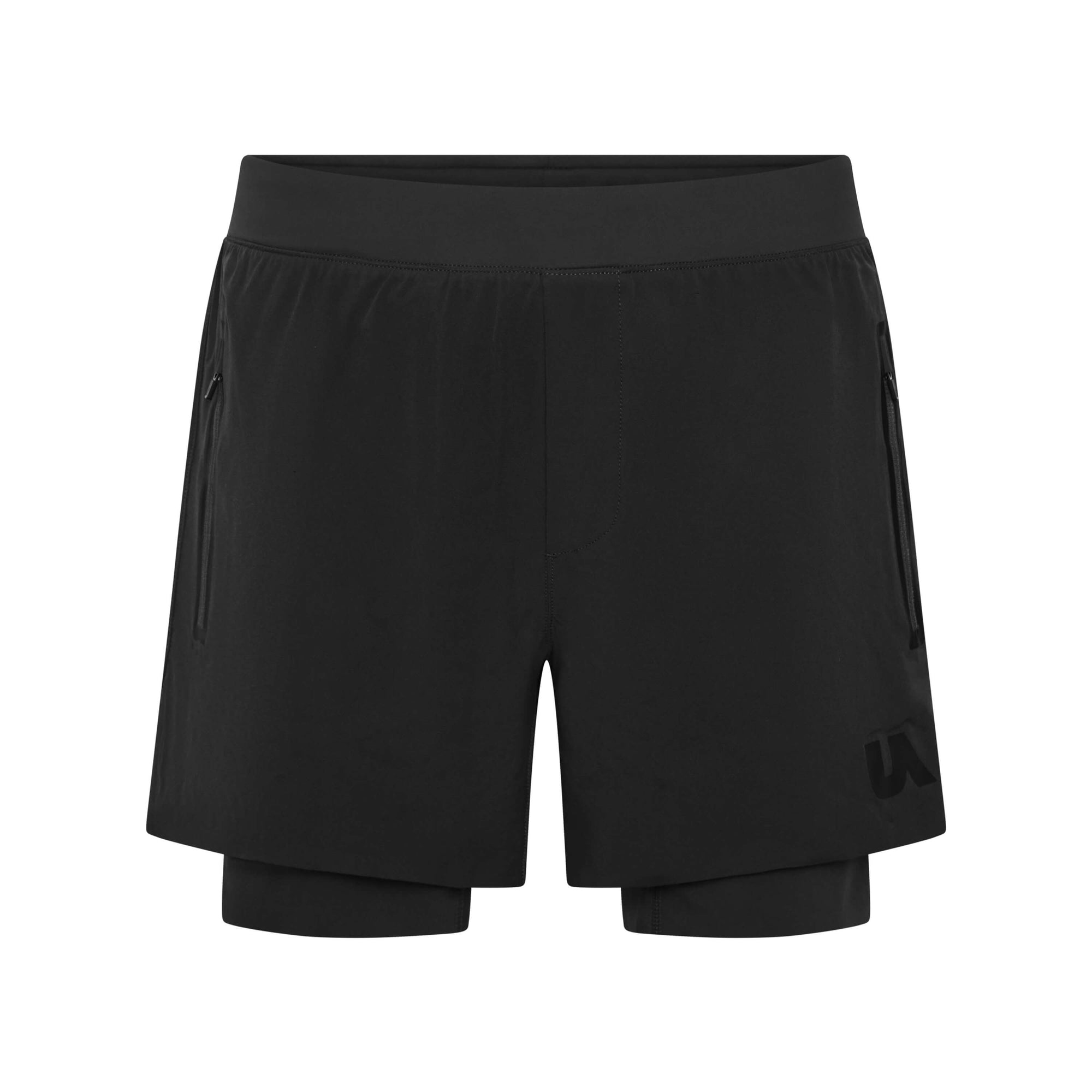 Black Peacemaker 5-inch shorts by Unconditional Active, showing the athletic fit and casual style on a model.