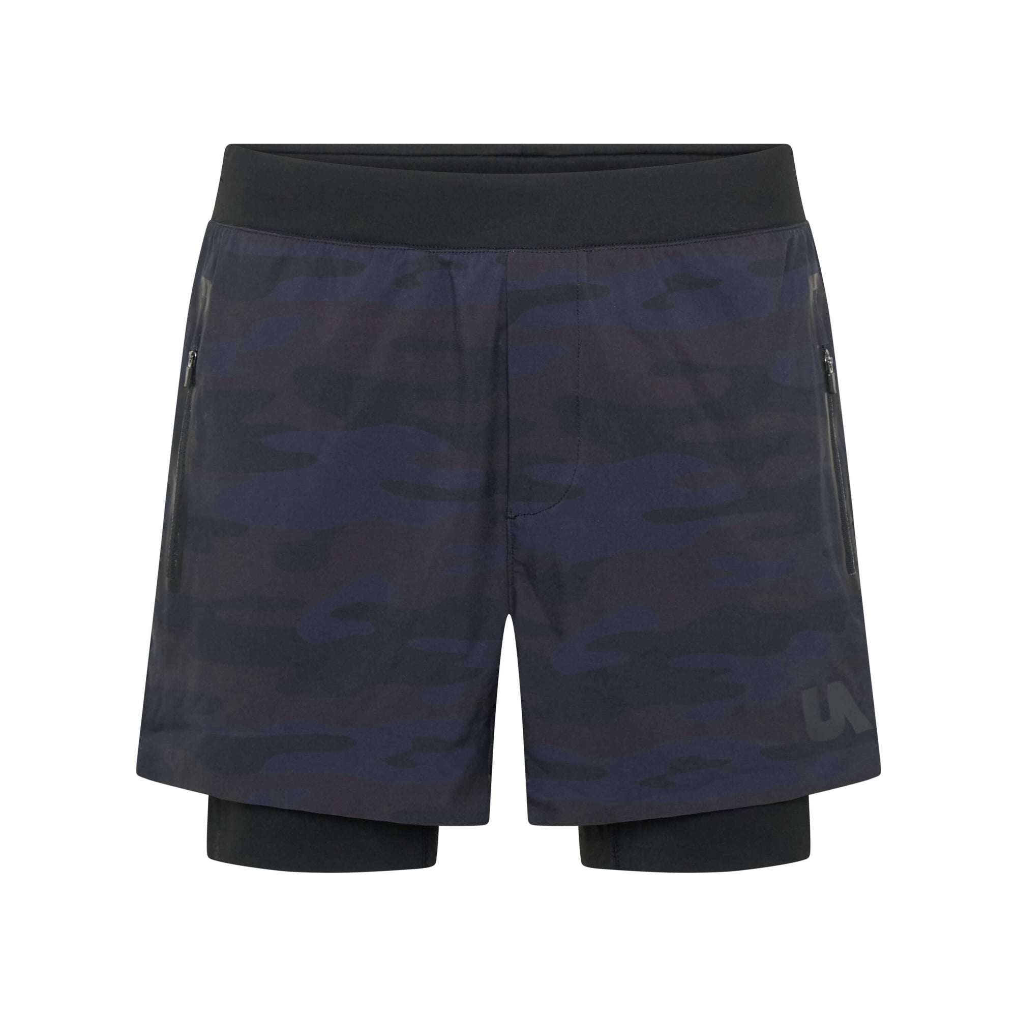 Unconditional Active Peacemaker 5-inch camo shorts with adjustable waistband and side pockets, casual athletic style for men.