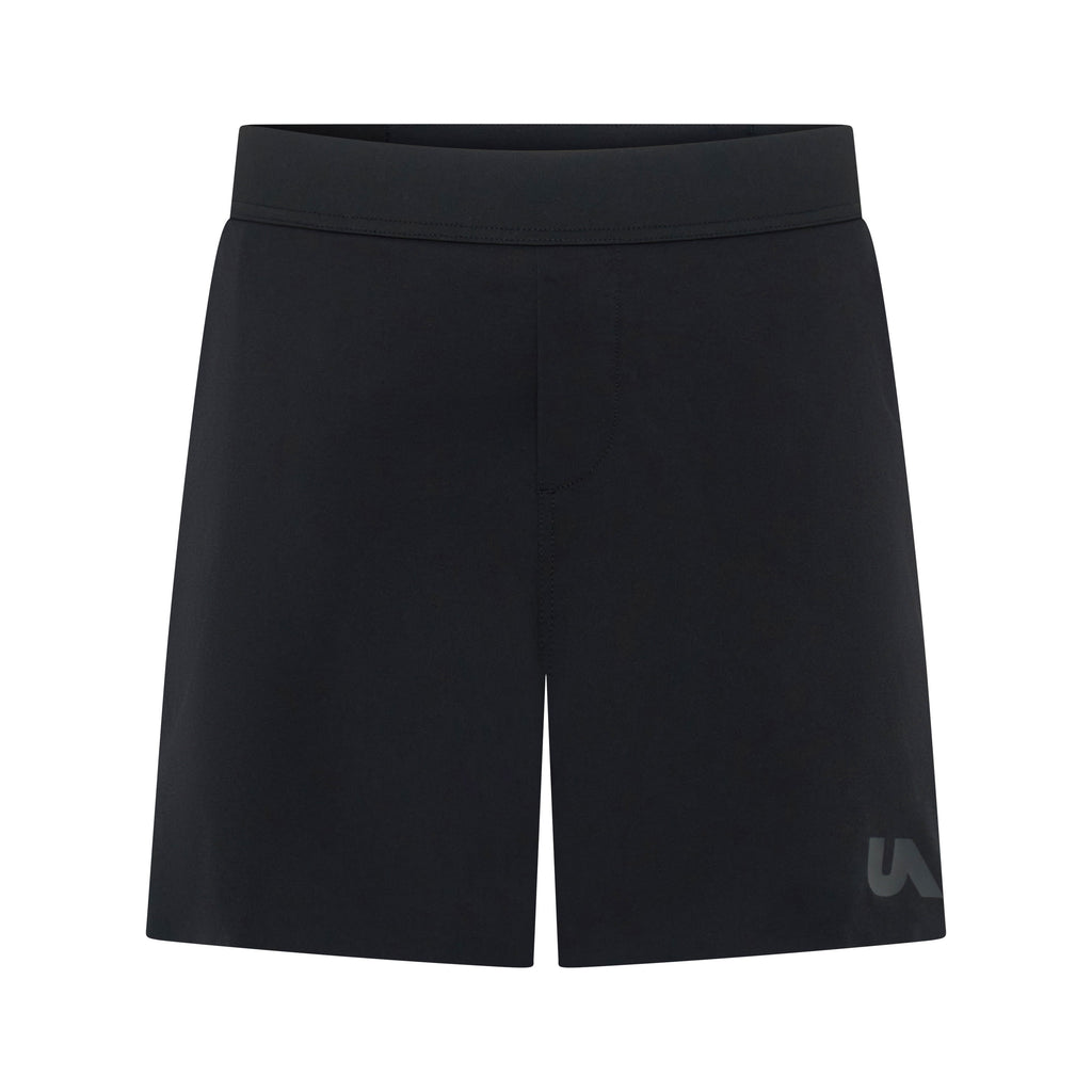 Black Taskmaster 7-inch session shorts by Unconditional Active, featuring a comfortable fit and athletic design for active wear.