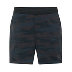 Unconditional Active Taskmaster 5-inch camo session shorts displayed on a model, showcasing comfortable athletic design and camouflage pattern.