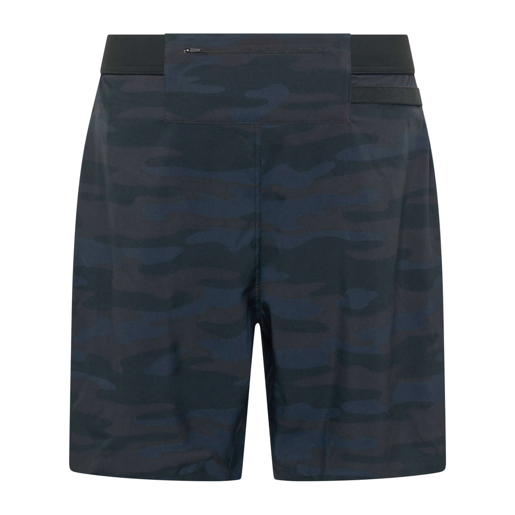 Unconditional Active Taskmaster 7-inch camo session shorts with adjustable waistband and lightweight fabric for active wear.