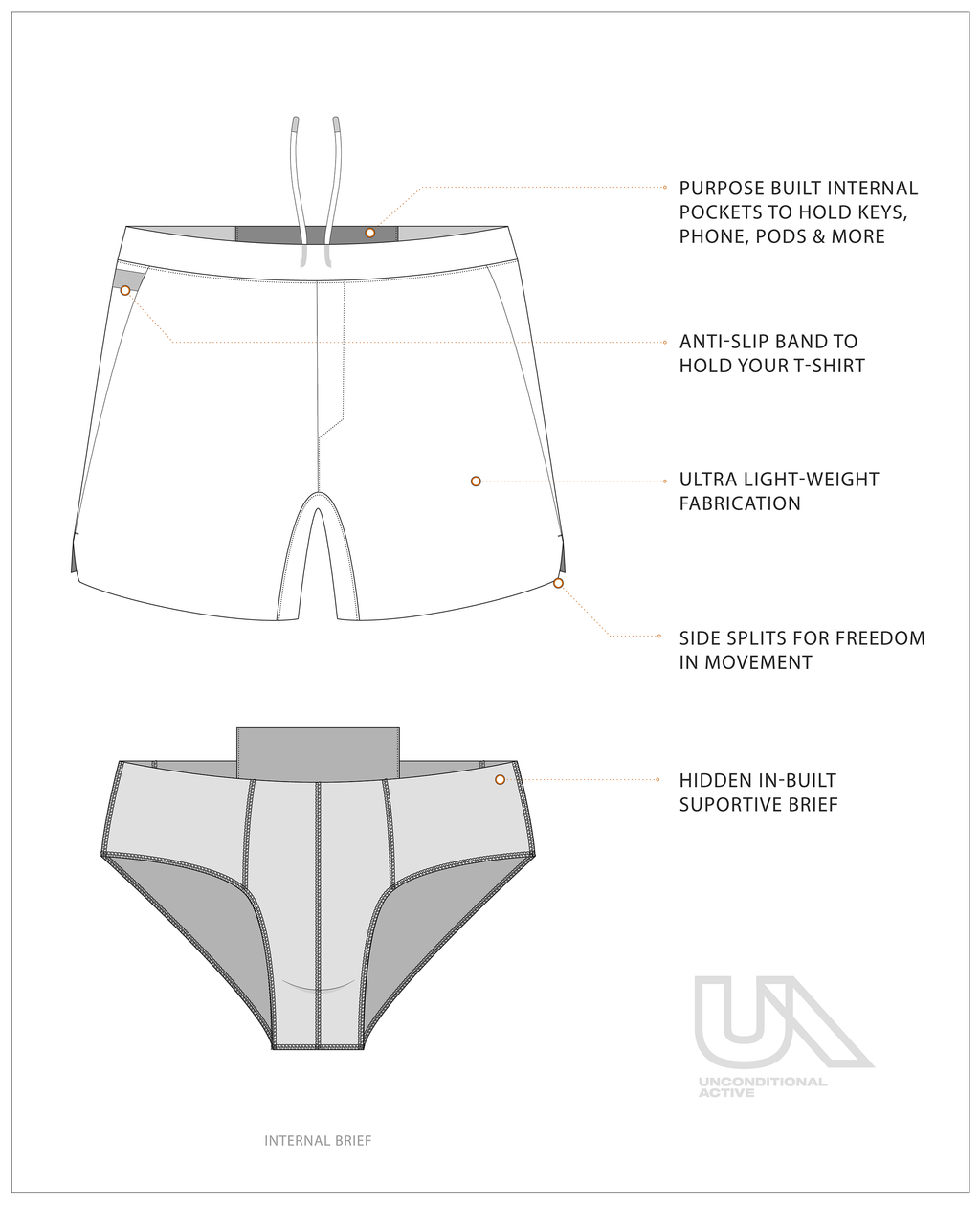 Unconditional Active Invincible Distance Run Shorts in black, featuring lightweight fabric and reflective details for running.