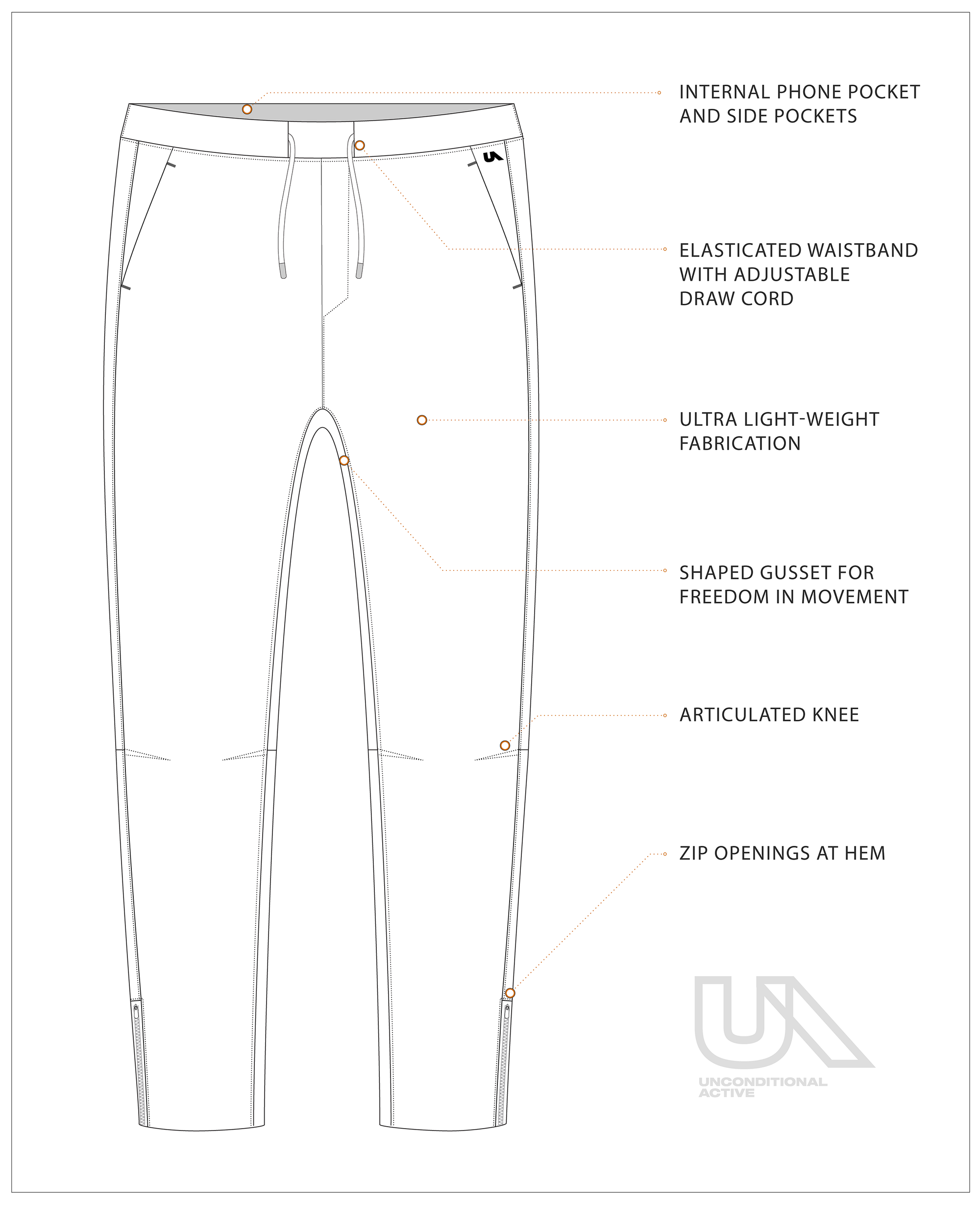 Unconditional Active Maverick Session Pant trackpants with athletic fit and drawstring waist, shown in black fabric.