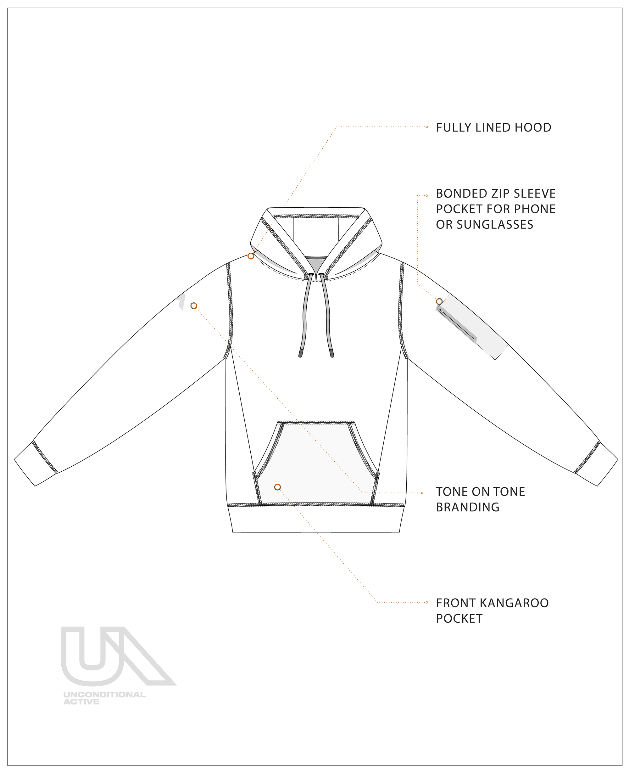 Unconditional Active Onslaught Everywhere Hoodie, a versatile black hoodie with front pocket and drawstrings, casual athletic top.