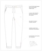 Unconditional Active Onslaught Everywhere track pants with athletic fit, moisture-wicking fabric, and adjustable drawstring waistband.