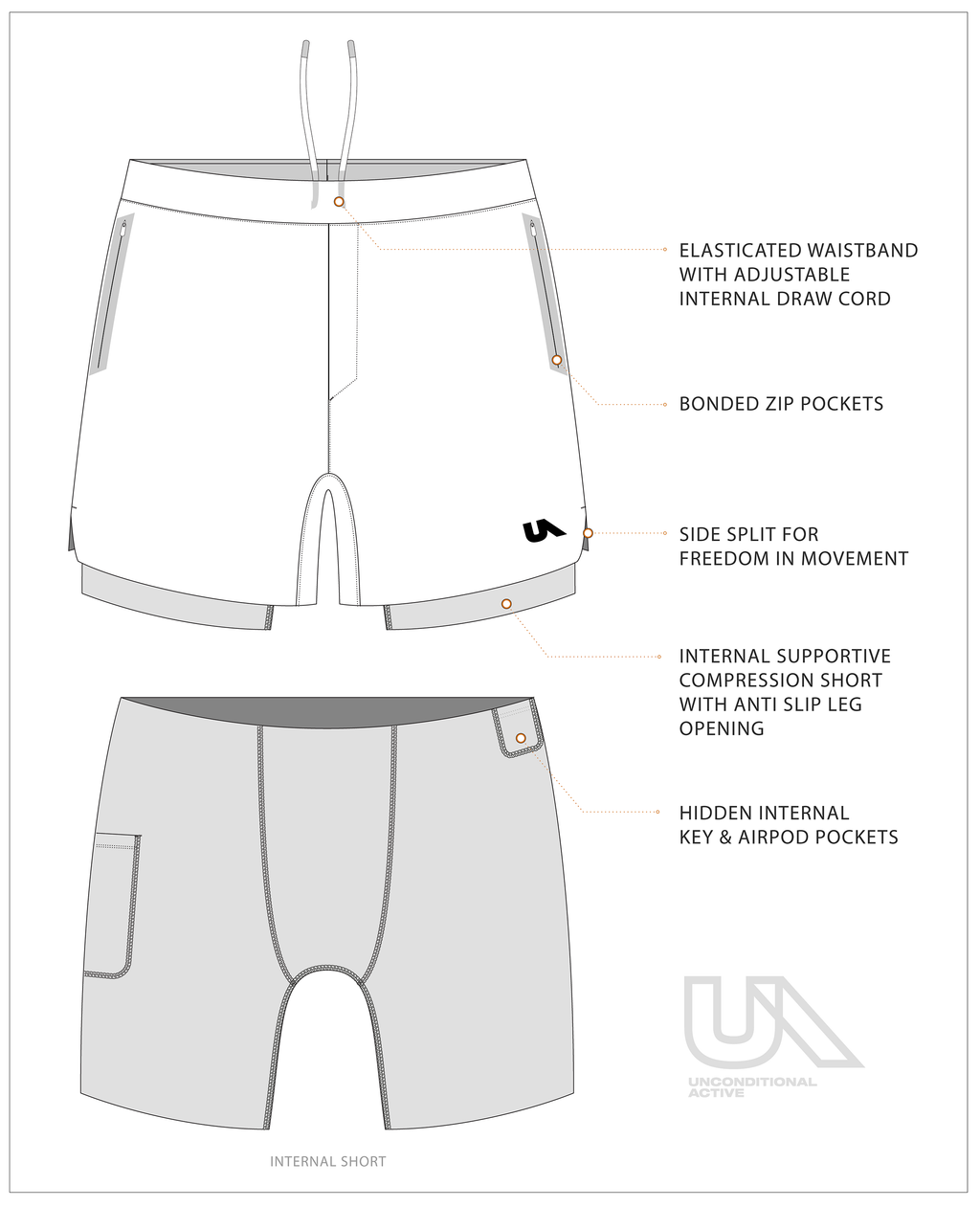 Unconditional Active Peacemaker 5-inch shorts with athletic fit, lightweight fabric, and adjustable waistband for active wear.