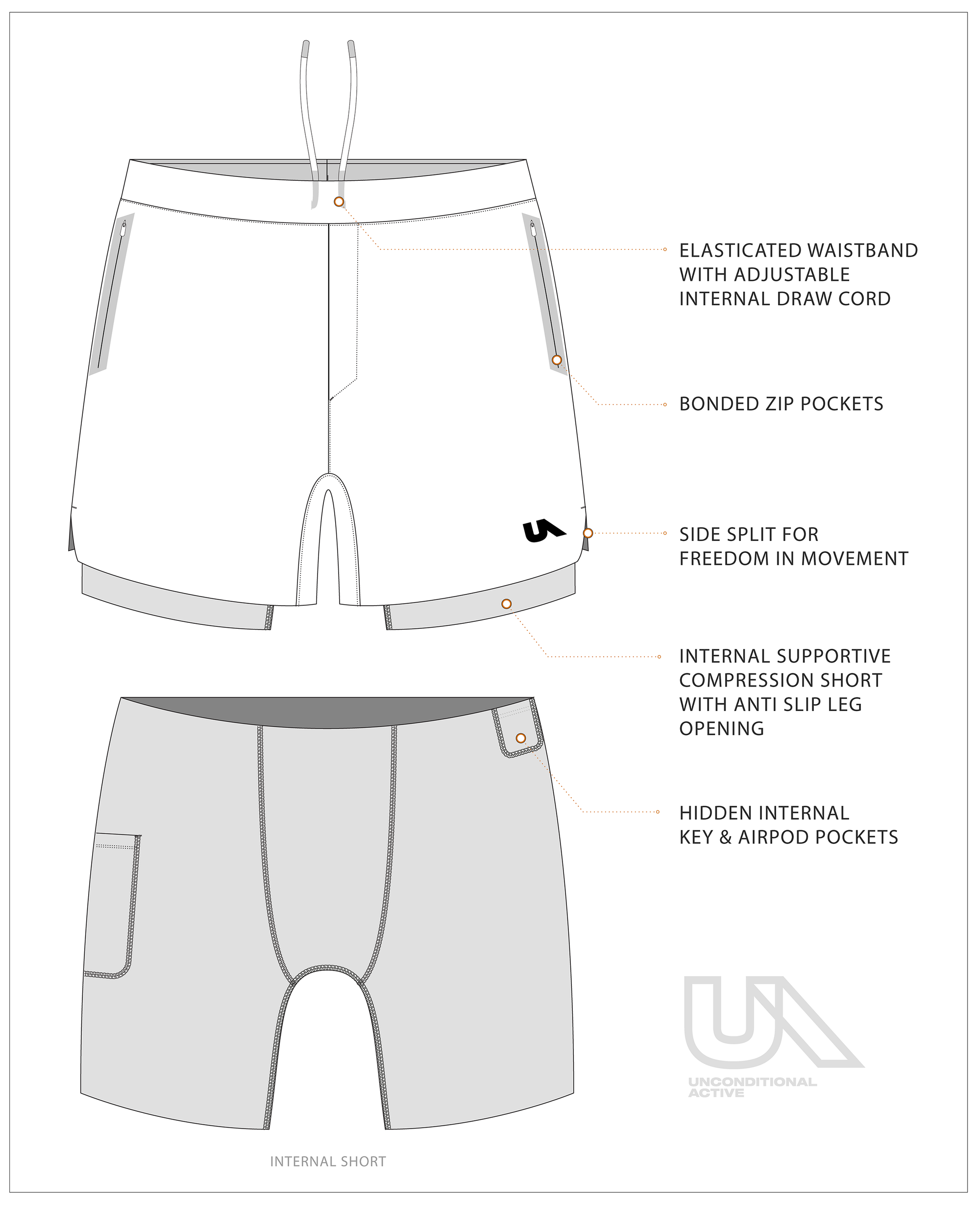 Unconditional Active Peacemaker 5-inch shorts with athletic fit, lightweight fabric, and adjustable waistband for active wear.