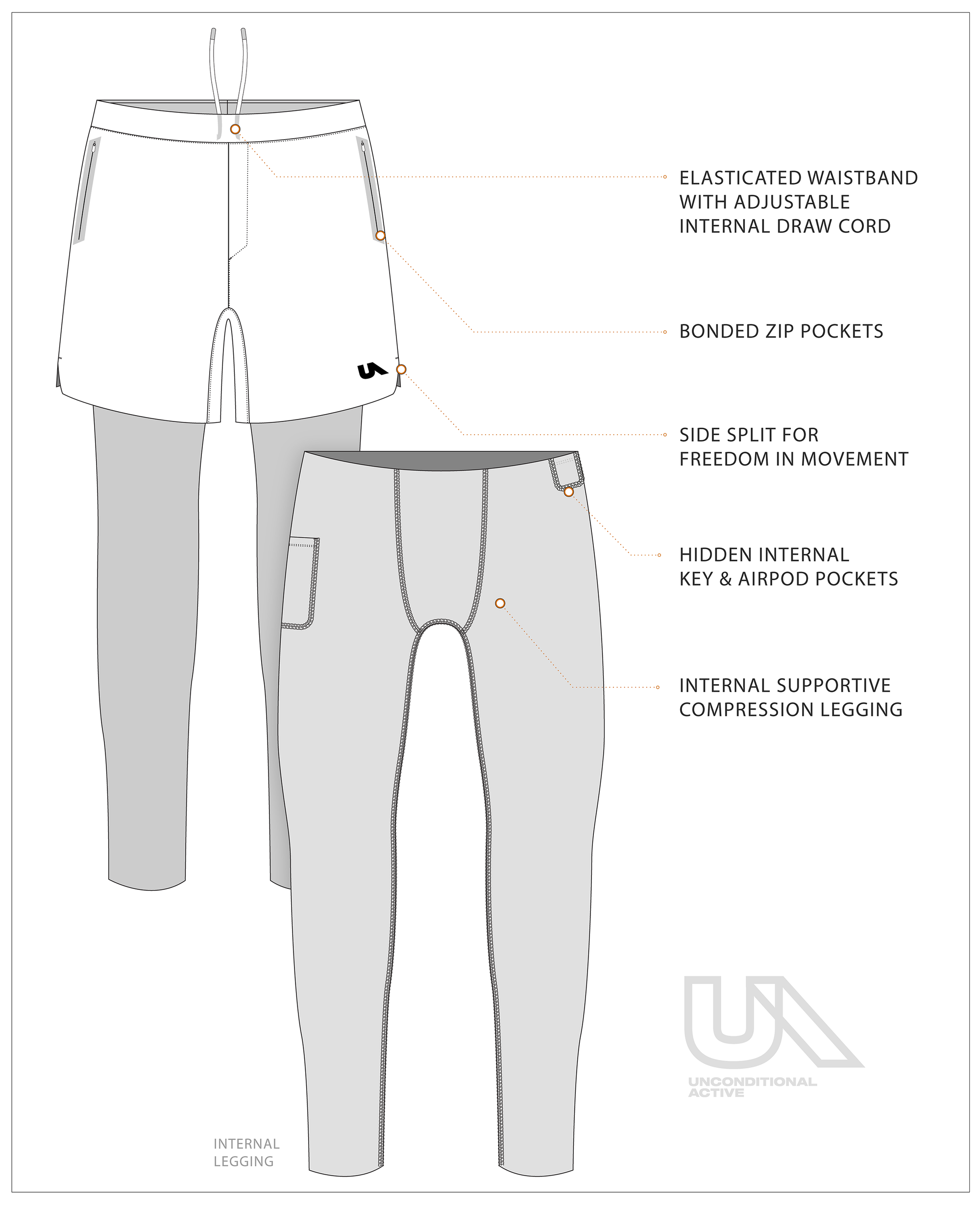 Unconditional Active Peacemaker 5-inch shorts paired with matching leggings, showcasing stylish activewear for workouts and casual wear.