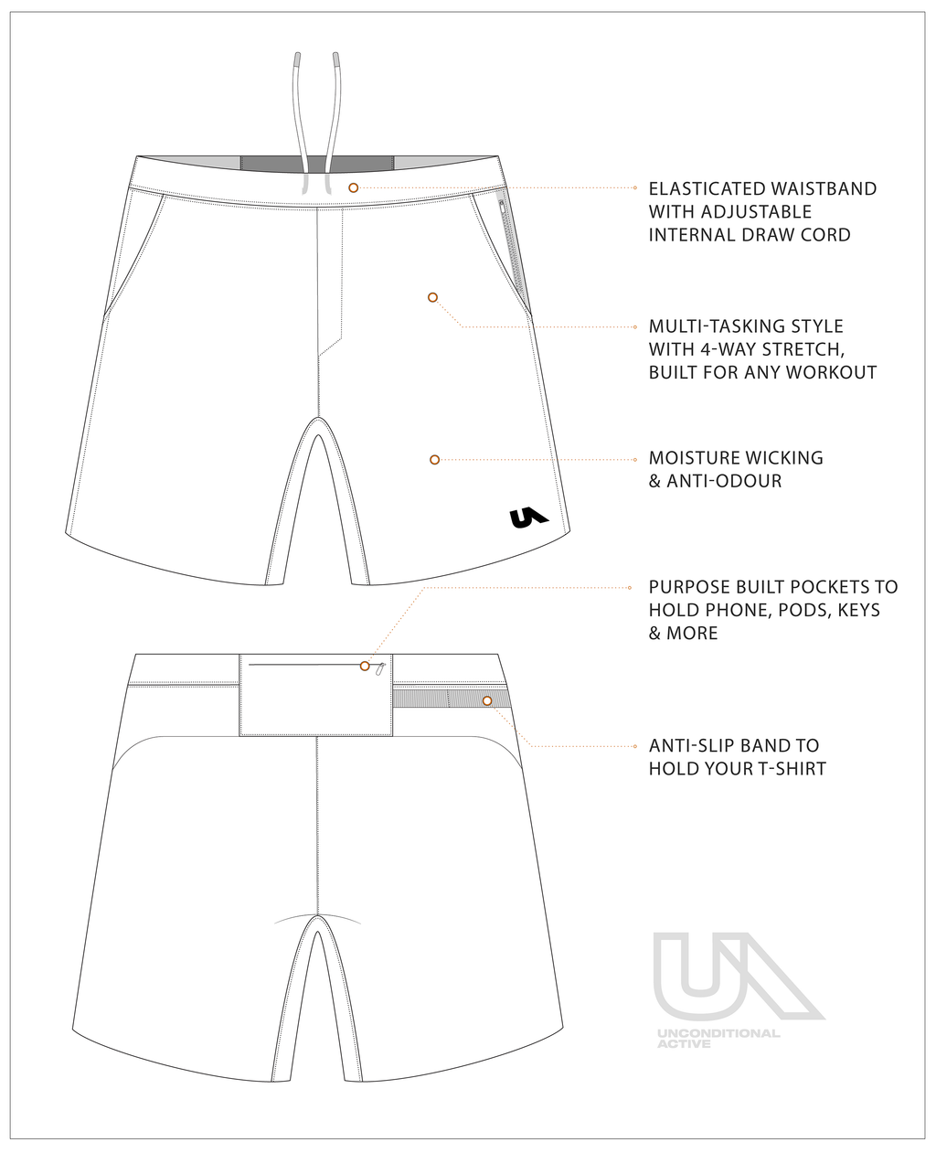 Unconditional Active Taskmaster 7-inch session shorts in black, featuring a comfortable fit and sporty design for active workouts.
