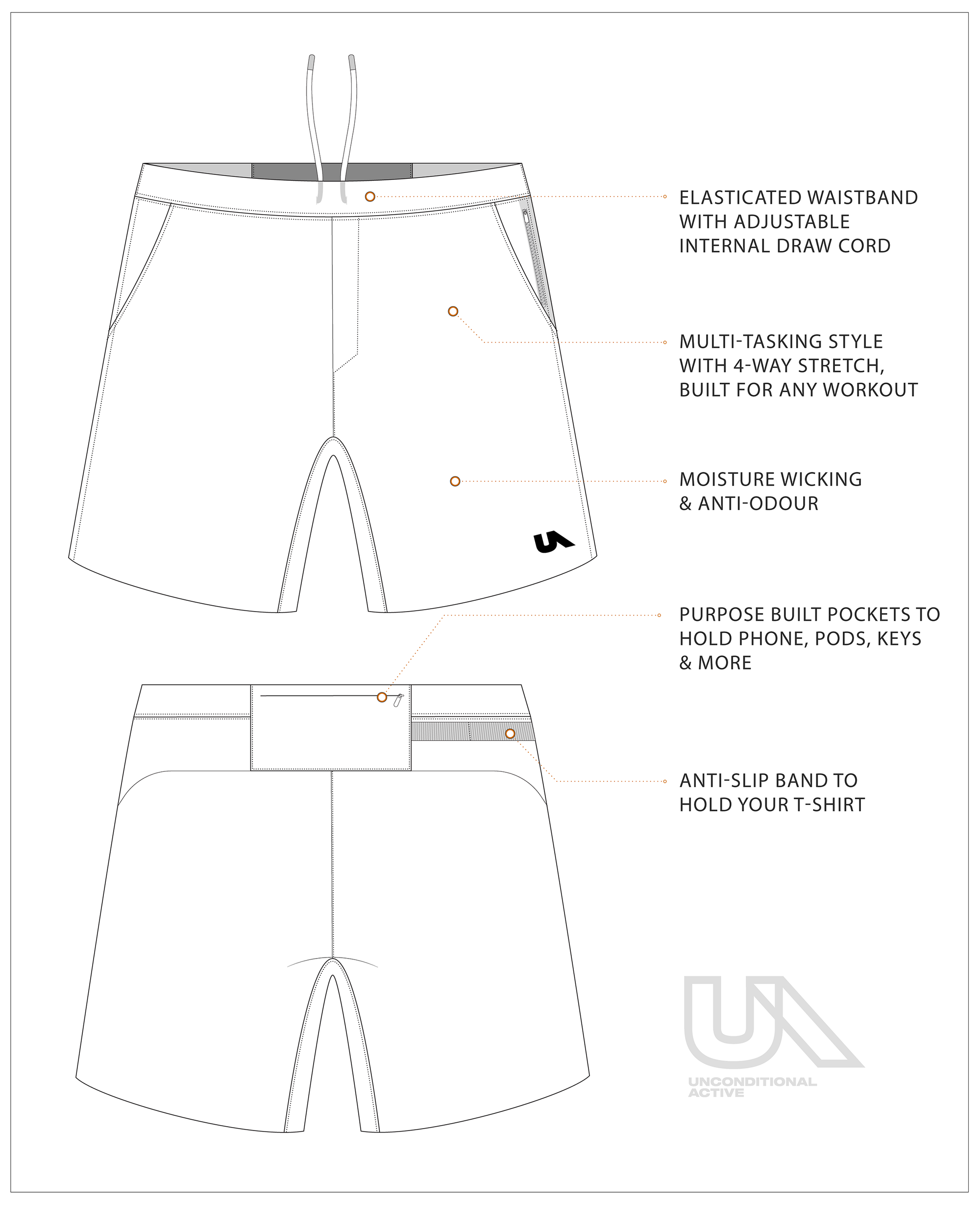 Unconditional Active Taskmaster 7-inch session shorts in black, featuring a comfortable fit and sporty design for active workouts.