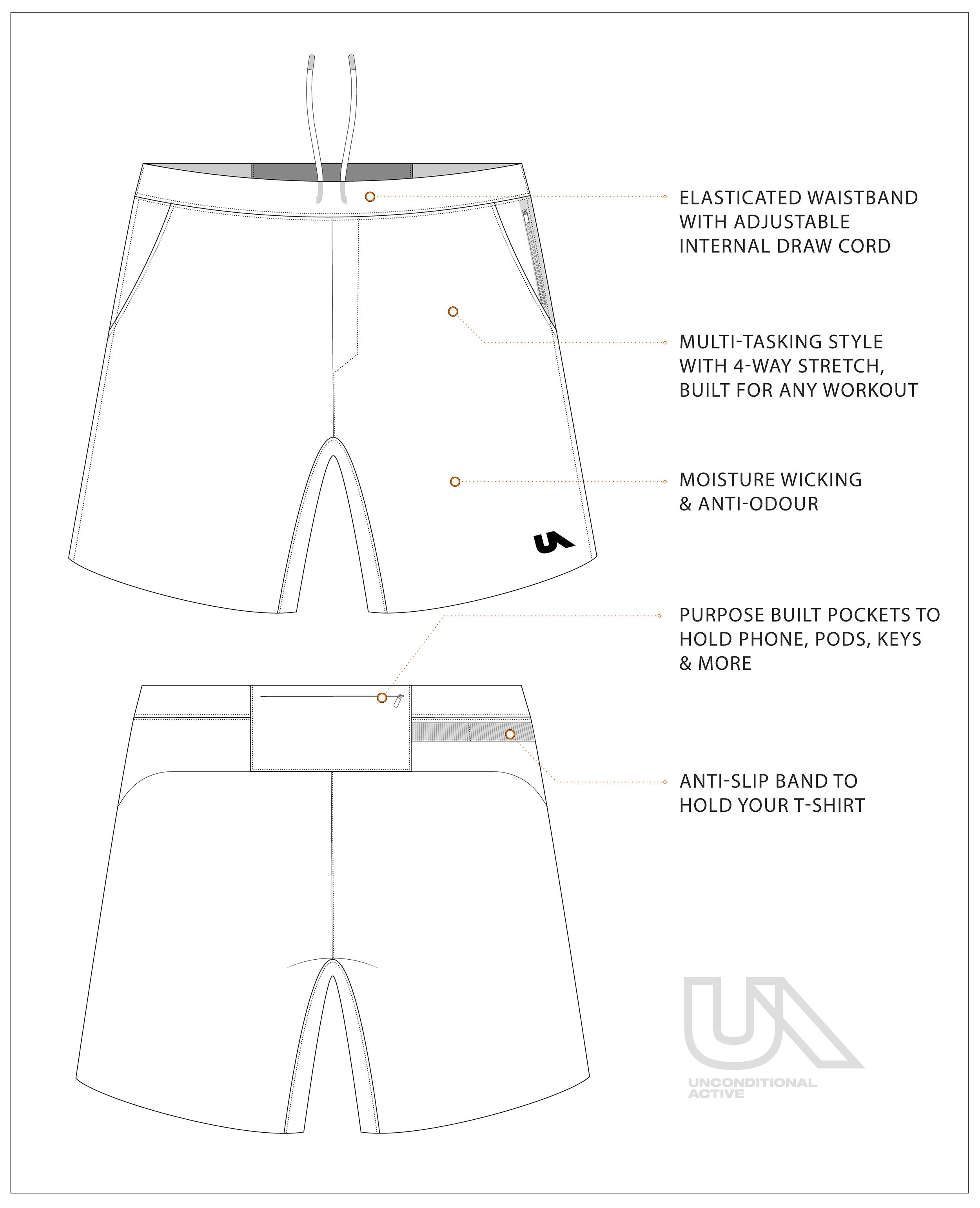 Unconditional Active Taskmaster 7-inch session shorts in black, featuring a comfortable fit and sporty design for active workouts.