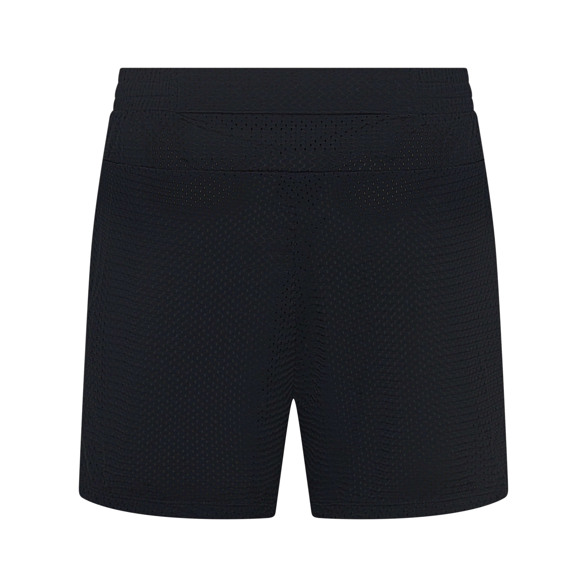 Dark black Unconditional Active Wildcat 5-inch mesh shorts shown with lightweight breathable fabric and elastic waistband.