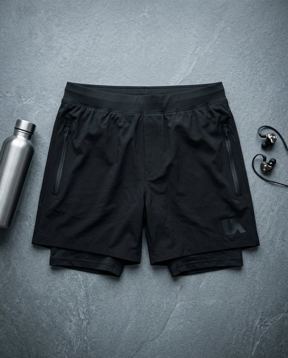 2-in-1 performance shorts — Flat Lay - Styled | Generated by Modelize