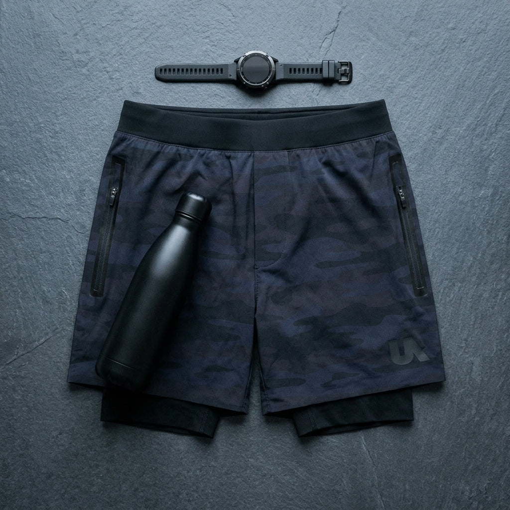 2-in-1 performance athletic shorts — Flat Lay - Styled | Generated by Modelize