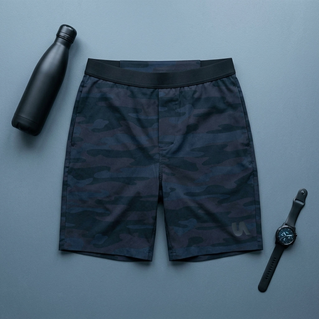 Athletic training shorts — Flat Lay - Styled | Generated by Modelize